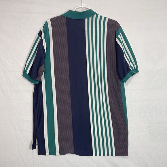 Knights of Round Table Mens XL Vintage Polo White Blue Green Stripes 90s Grandpa - Picture 8 of 13